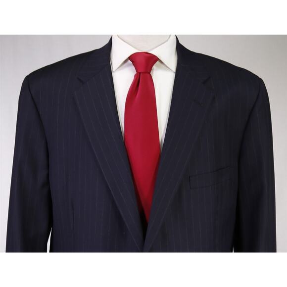 H. Freeman & Son Navy Blue Chalkstripe 2-Btn Wool Suit Hand Tailored 46R - Picture 3 of 9